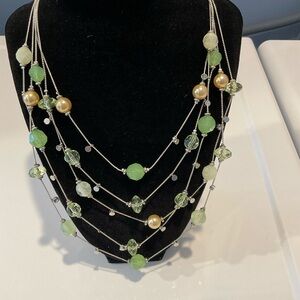 Multi-Strand Silver Tone and Beaded Necklace